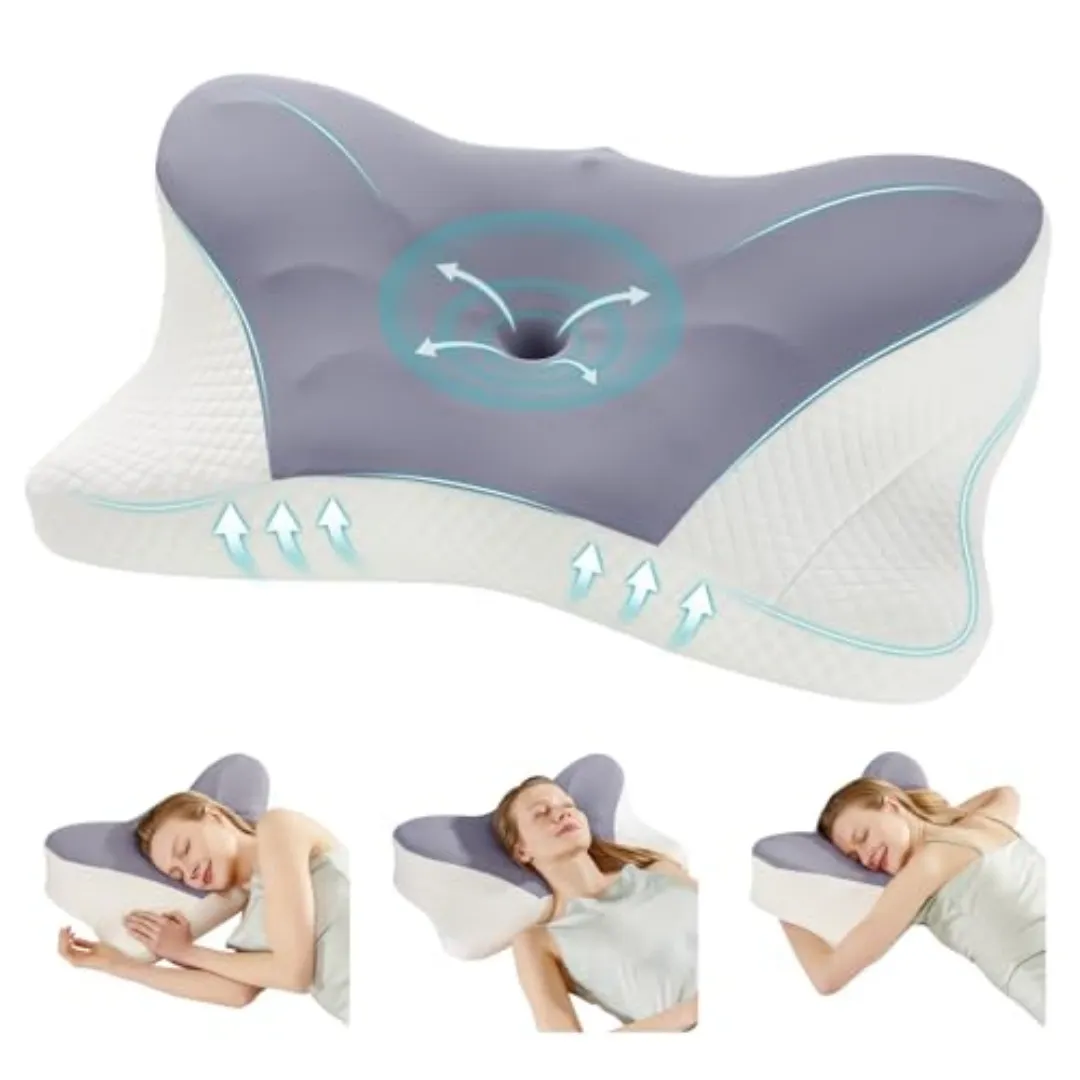 Cervical Neck Pillow, Cooling Ergonomic Memory Foam Pillows Dual Height Orthopedic Support Contour Pillow For Side - Image 3